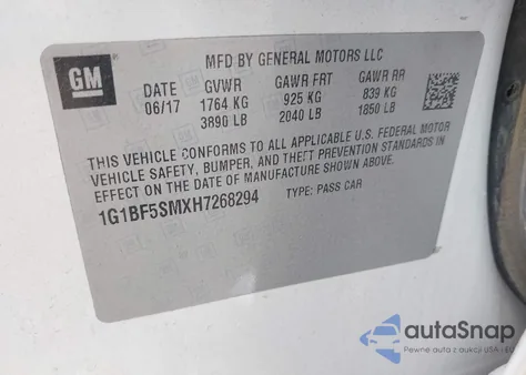 2017 Chevrolet Cruze Premier Auto из США, поврежденный, VIN 1G1BF5SMXH7268294